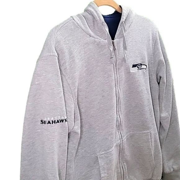 VNTG GIII Y2k Seattle Seahawks NFL Reversible Hooded Full Zip Jacket Navy/Grey S - Picture 12 of 14